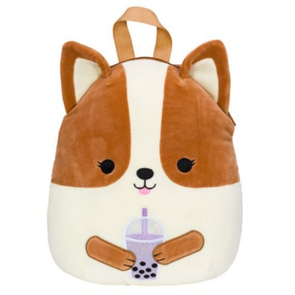 12" Boba Tea Regina Corgi Brown & White Dog Backpack Squishmallow EUC - Picture 1 of 7